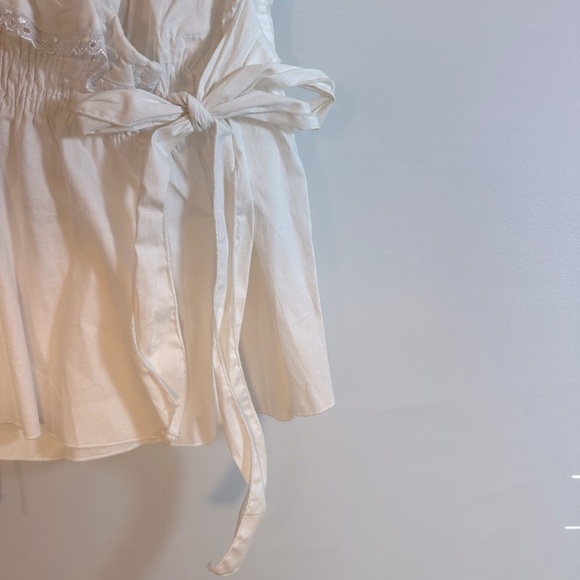 MKM Designs Womens Size M Blouse Wrap Tie Ruffle Lace Trim V-Neck Puff Sleeves - Picture 14 of 15